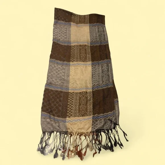 Vintage Patchwork Fringe Scarf Pashmina-Inspired Boho Hippie Festival - Picture 4 of 7